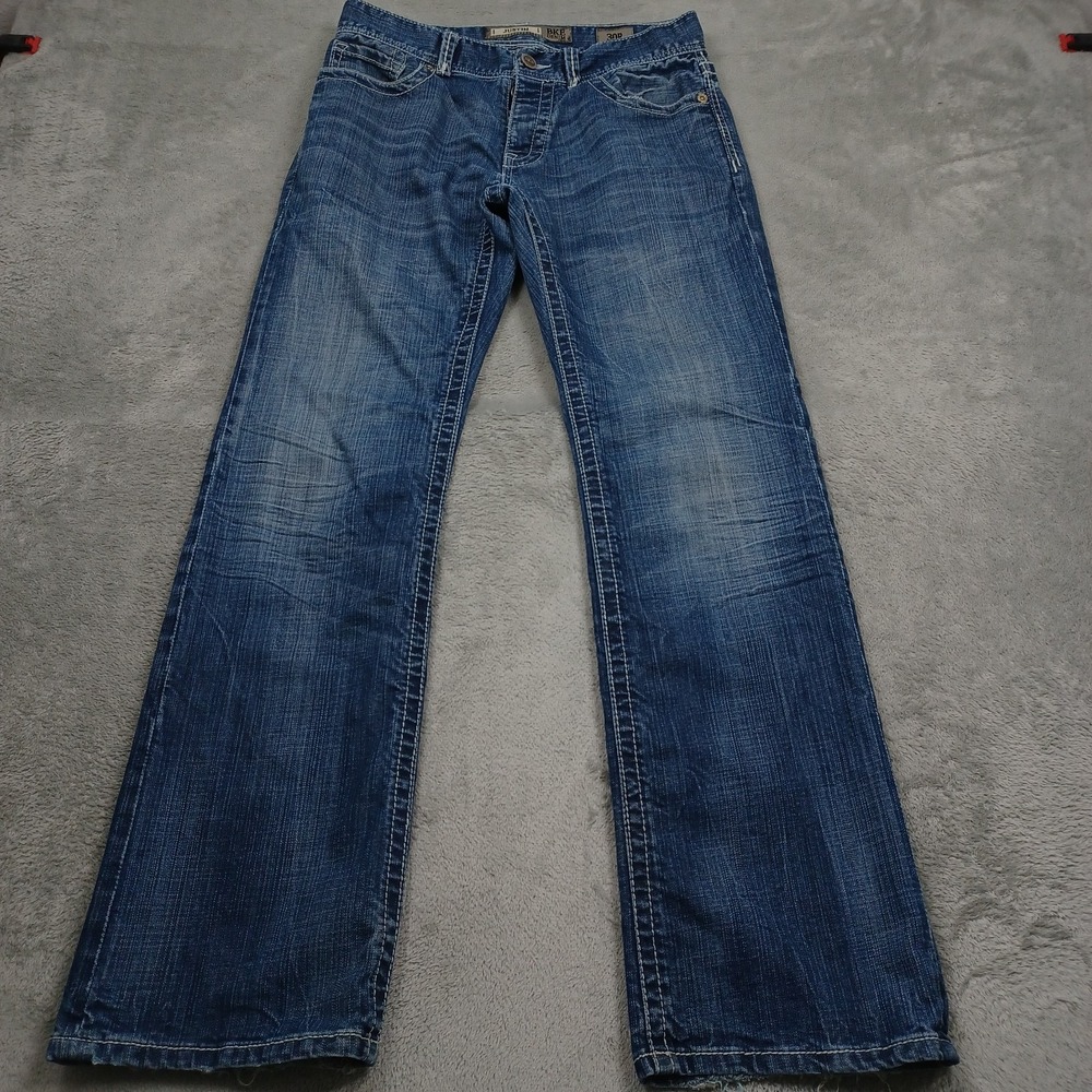 BKE Jeans Mens 30x32 Blue Denim Straight Justin Button Fly Distressed Casual